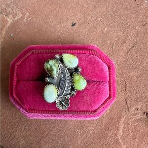 Nizhoni Traders Turquoise & sterling silver bohemian feather adjustable ring